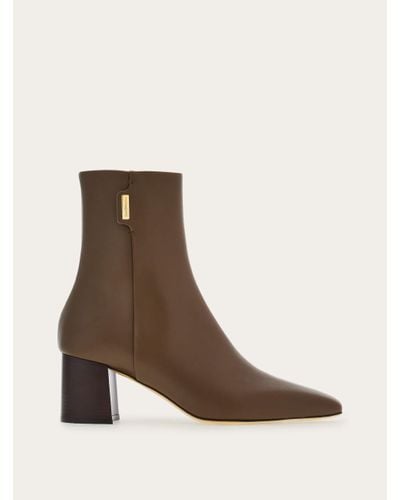 Ferragamo Ankle Boot With Golden Tab - Brown