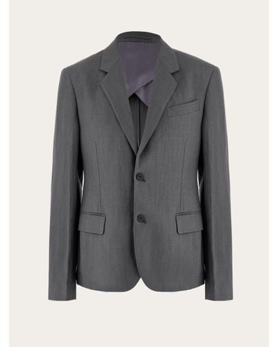 Ferragamo Men Single Breasted Tailored Blazer - Gray