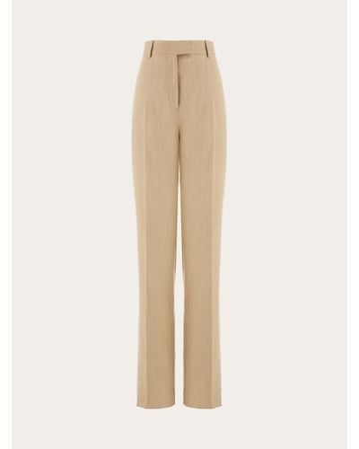 Ferragamo Women Linen Blend Tailored Trouser - Natural