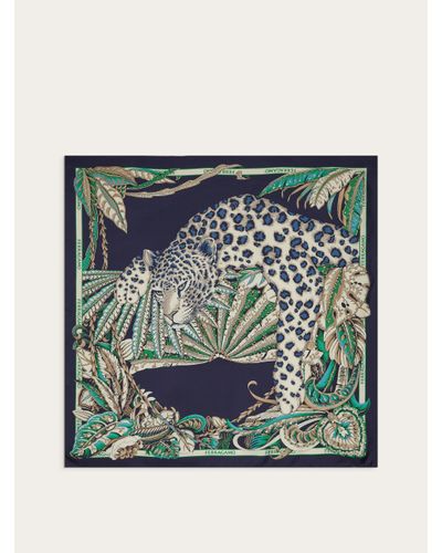 Ferragamo Animalier Print Silk Foulard - Blue