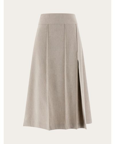 Ferragamo Midi Skirt With Asymmetric Pleats - Natural