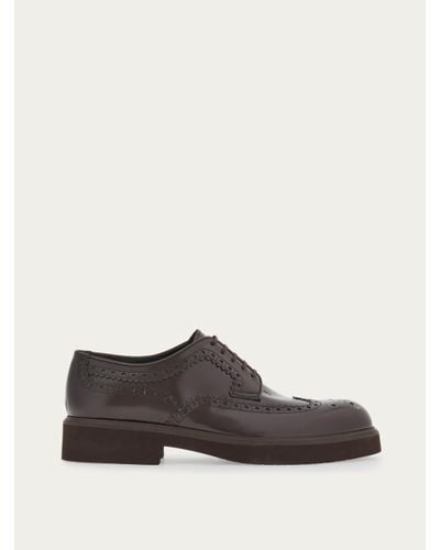 Ferragamo Derby With Perforated Detailing - Brown