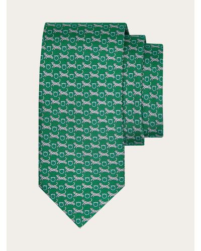 Ferragamo Cravatta in seta stampa Tigre - Verde