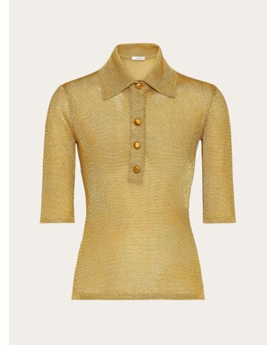 Ferragamo Damen Polohemd mit Dreiviertelärmel aus Lurex - Gelb