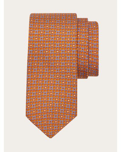 Ferragamo Hommes Cravate En Soie Imprimé Gancini - Orange