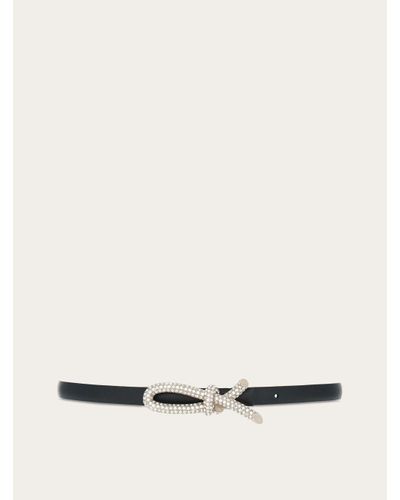 Ferragamo Reversible Belt With Bow And Crystals - Natural