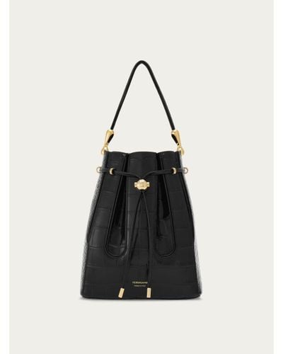 Ferragamo Women Bucket Bag With Inlays (m) - Black