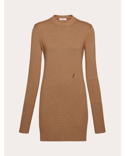 Ferragamo Women Cashmere Mini Dress - Brown