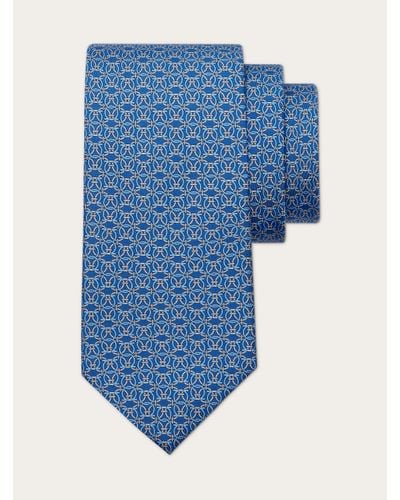 Ferragamo Hommes Cravate En Soie Imprimé Cercle Bleu