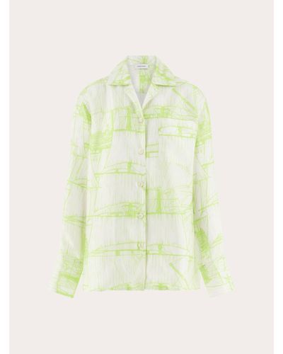 Ferragamo Femmes Chemise Pyjama Imprimée Blanc - Vert