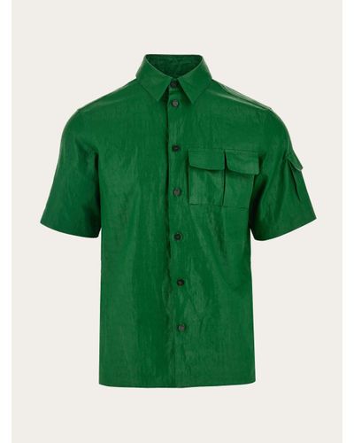 Ferragamo Coated Linen Utility Shirt - Green