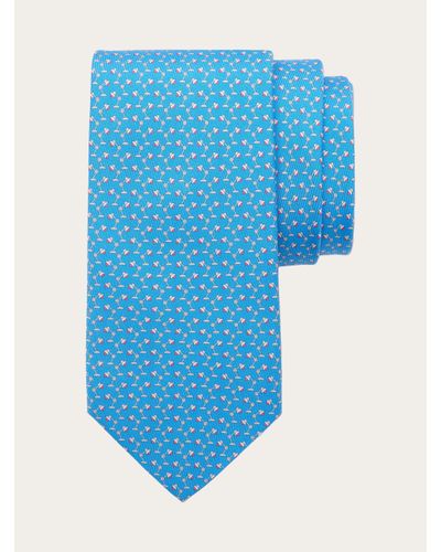 Ferragamo Hommes Cravate En Soie Imprimé Lampe Bleu