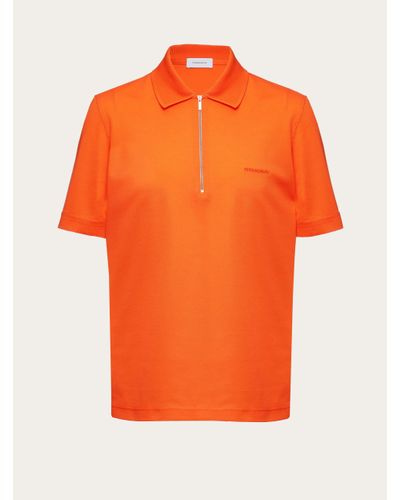 Ferragamo Polo With Zip Collar - Orange