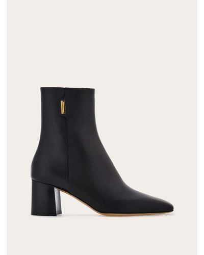 Ferragamo Ankle Boot With Golden Tab - Black