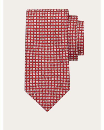 Ferragamo Key Print Silk Tie - Red