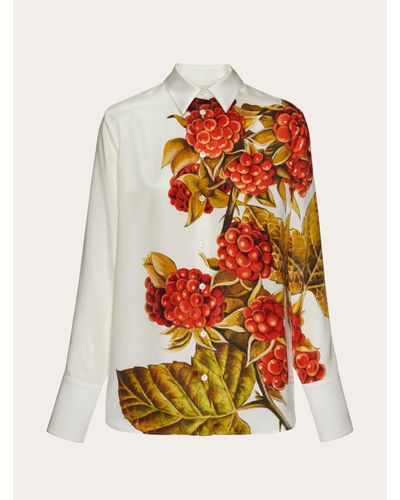 Ferragamo Damen Bluse mit Botanik-Print - Weiß