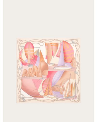Ferragamo Sailing Print Silk Foulard - Pink