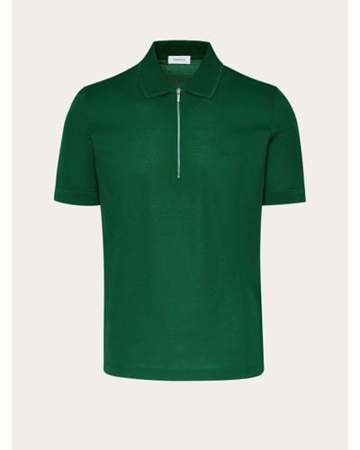 Ferragamo Men Polo With Zip Collar - Green