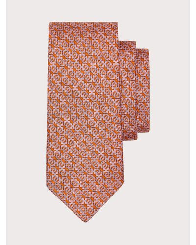 Ferragamo Gancini Print Silk Tie - Orange