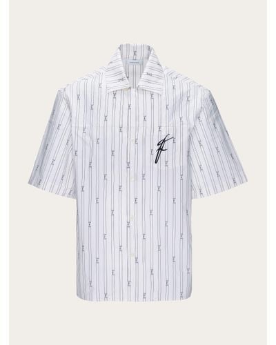 Ferragamo Short Sleeved Shirt With Bowling Collar - White