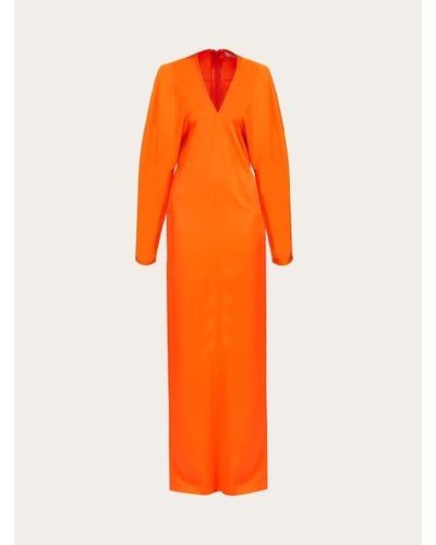 Ferragamo Long Dress With Kimono Sleeves - Orange