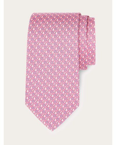 Ferragamo Equestrian Print Silk Tie - Pink