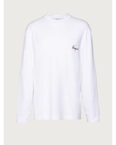 Ferragamo Long Sleeved T-shirt With Botanical Print - White