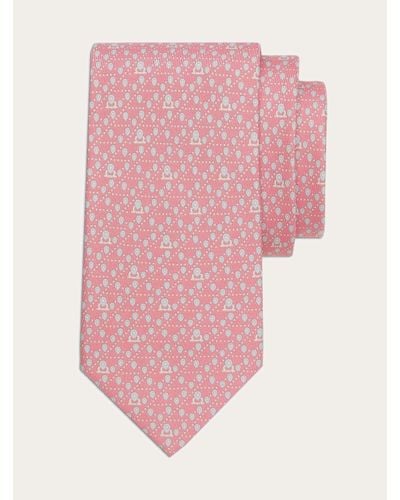 Ferragamo Men Tag Print Silk Tie - Pink