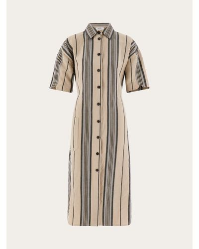 Ferragamo Striped Shirt Dress - Natural