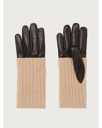Ferragamo Cashmere And Leather Gloves - Black