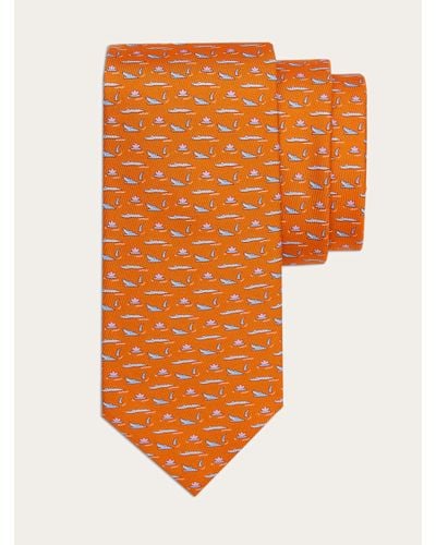Ferragamo Hommes Cravate En Soie Imprimé Crocodiles - Orange