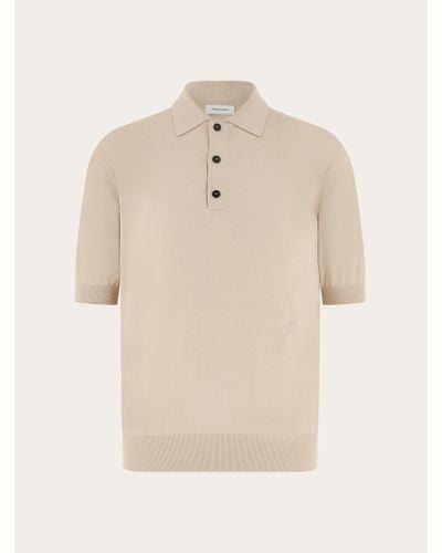Ferragamo Short Sleeved Silk Blend Polo Shirt - Natural