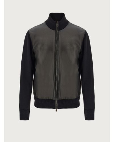 Ferragamo Blouson jacket with nappa inserts - Noir