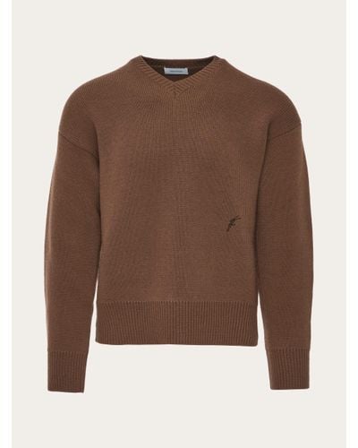 Ferragamo Men V-neck Sweater - Brown