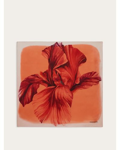 Ferragamo Damen Seidenhalstuch mit Schwertlilien-Print - Orange
