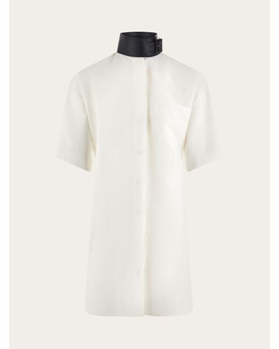 Ferragamo Damen Bluse mit Kragen aus Kunstleder - Weiß