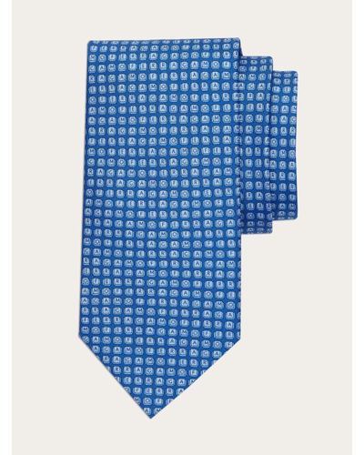 Ferragamo Key Print Silk Tie - Blue