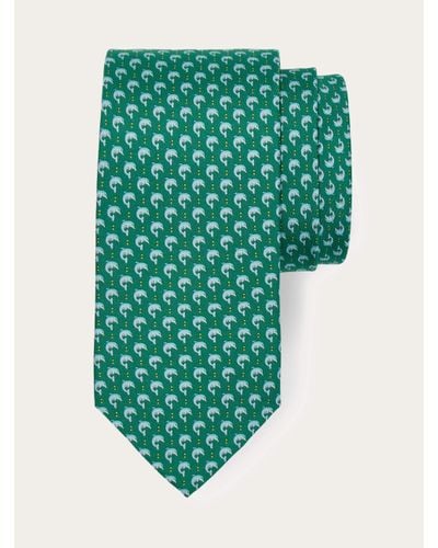 Ferragamo Men Dolphin Print Silk Tie - Green