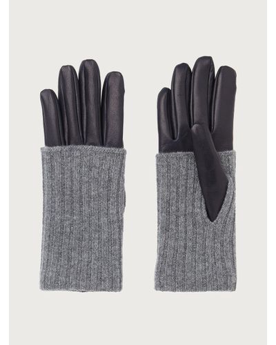 Ferragamo Cashmere And Leather Gloves - Gray