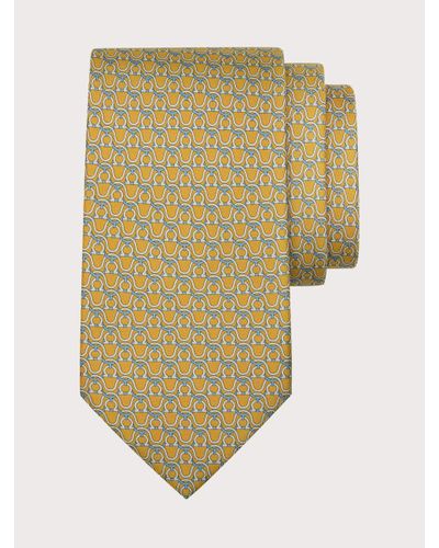 Ferragamo Men Gancini Print Silk Tie - Yellow