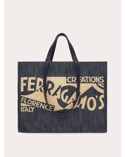 Ferragamo Tote Bag With Logo (l) - Blue