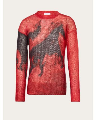 Ferragamo Mustang Print Oversize Sweater - Red