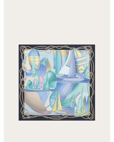 Ferragamo Sailing Print Silk Foulard - Blue