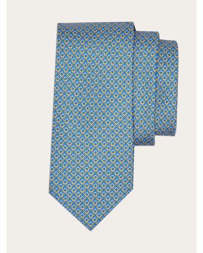Ferragamo Corbata de seda estampado gancini - Azul