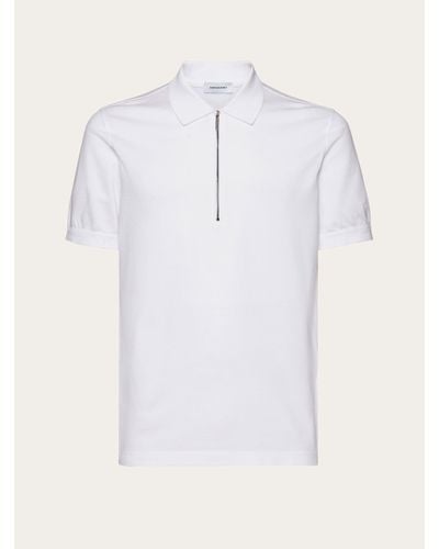 Ferragamo Polo With Zip Collar - White