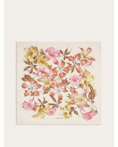 Ferragamo Hibiscus Print Silk Foulard - Pink