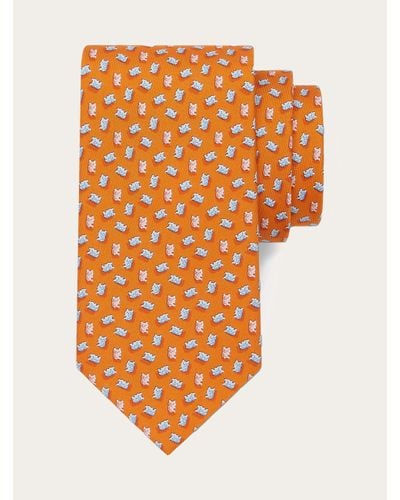 Ferragamo Teddy Bear Print Silk Tie - Orange