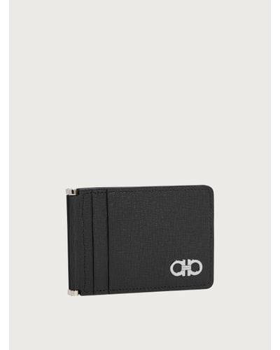 Ferragamo Men's Leather Card Case W/ Brass Hardware - Black