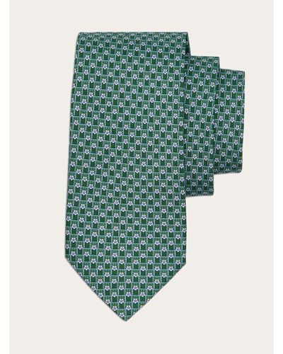 Ferragamo Football Print Silk Tie - Green