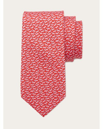 Ferragamo Hommes Cravate En Soie Imprimé Tobias Rouge - Rose